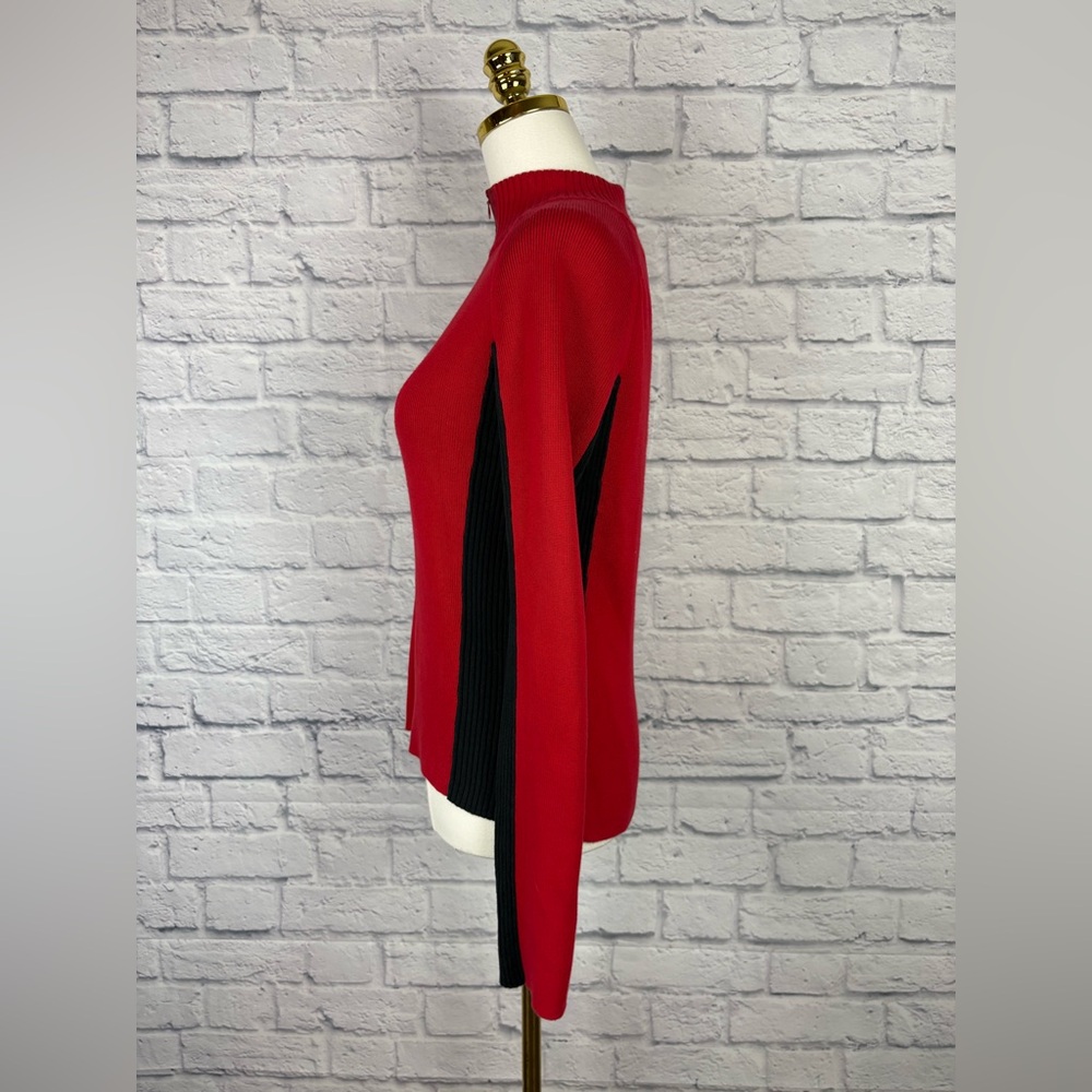 DKNY active 1/4 Zip Red Black Color Block Sweater size M - Picture 3 of 6